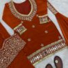 pink chinon silk kurta set with mirror work embroidery and dupatta for women festive wear for women festive wear