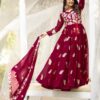 wine color embroidered anarkali gown with dupatta for women festive wedding wear for women festive wear