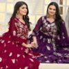 wine color embroidered anarkali gown with dupatta for women festive wedding wear for women festive wear