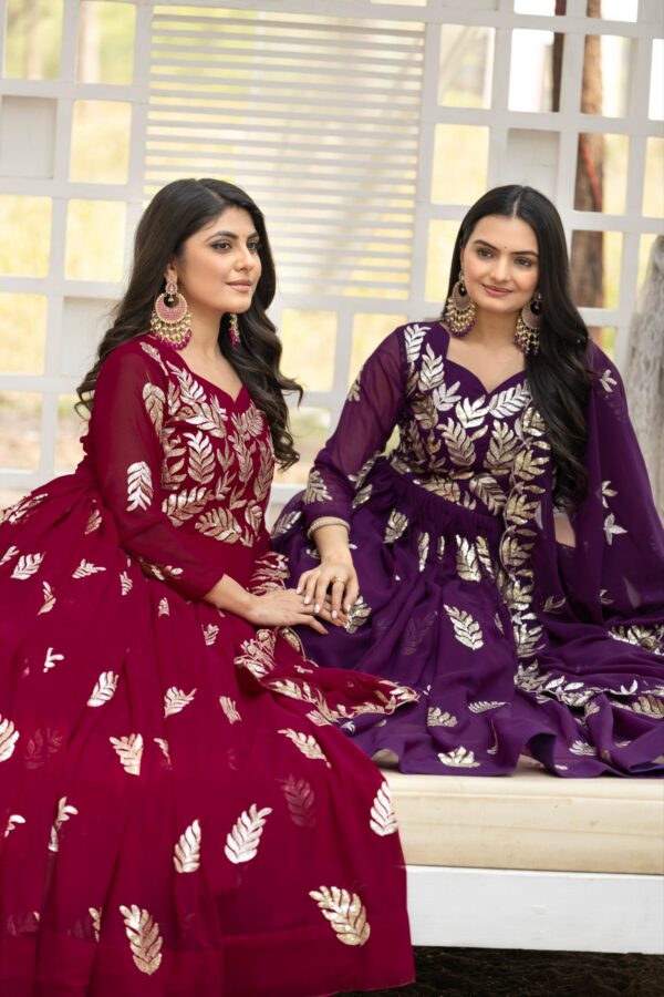 wine color embroidered anarkali gown with dupatta for women festive wedding wear for women festive wear