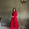 Red Elegant Lucknowi Georgette Anarkali Suit Set for women festive wear