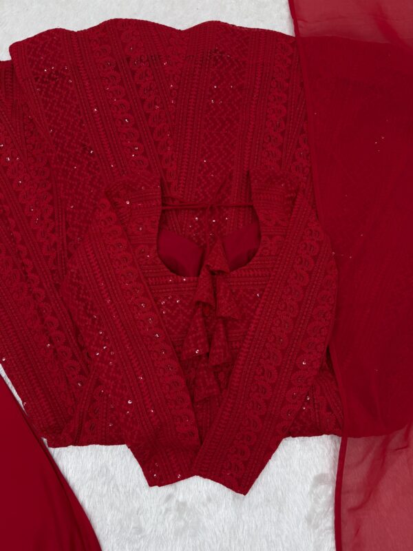 Red Elegant Lucknowi Georgette Anarkali Suit Set for women festive wear