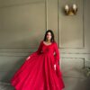 Red Elegant Lucknowi Georgette Anarkali Suit Set for women festive wear