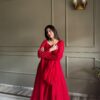 Red Elegant Lucknowi Georgette Anarkali Suit Set for women festive wear