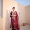 Wine Chinon Silk Embroidered Kurta Set with Dupatta Festive & Party Wear for women festive wear