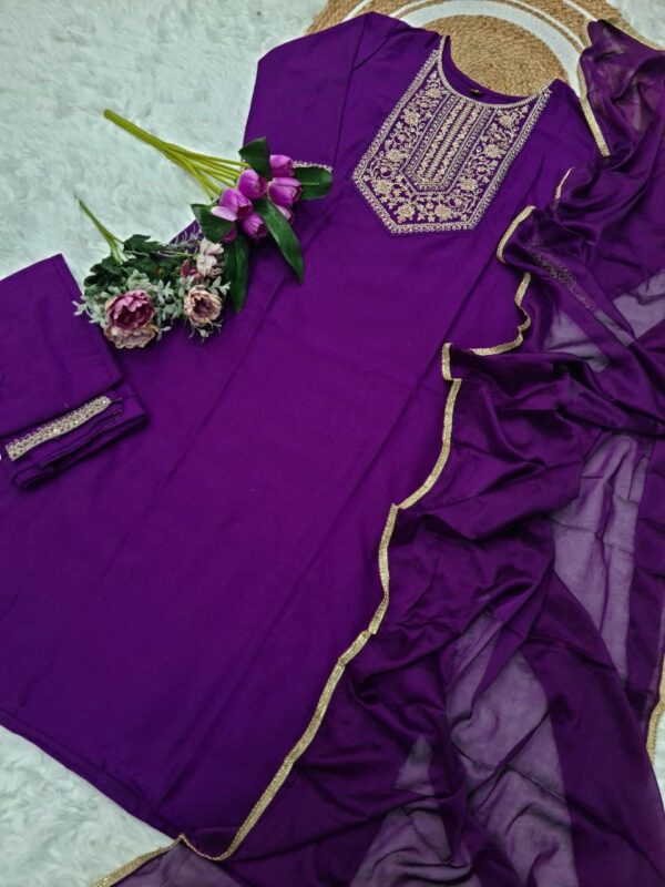 Wine Rayon slub Embroidered Kurta Set with Dupatta Elegant Festive Wear for women festive wear