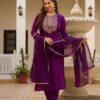 Wine Rayon slub Embroidered Kurta Set with Dupatta Elegant Festive Wear for women festive wear