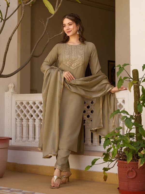 Wine Rayon slub Embroidered Kurta Set with Dupatta Elegant Festive Wear for women festive wear