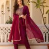 Wine Rayon slub Embroidered Kurta Set with Dupatta Elegant Festive Wear for women festive wear