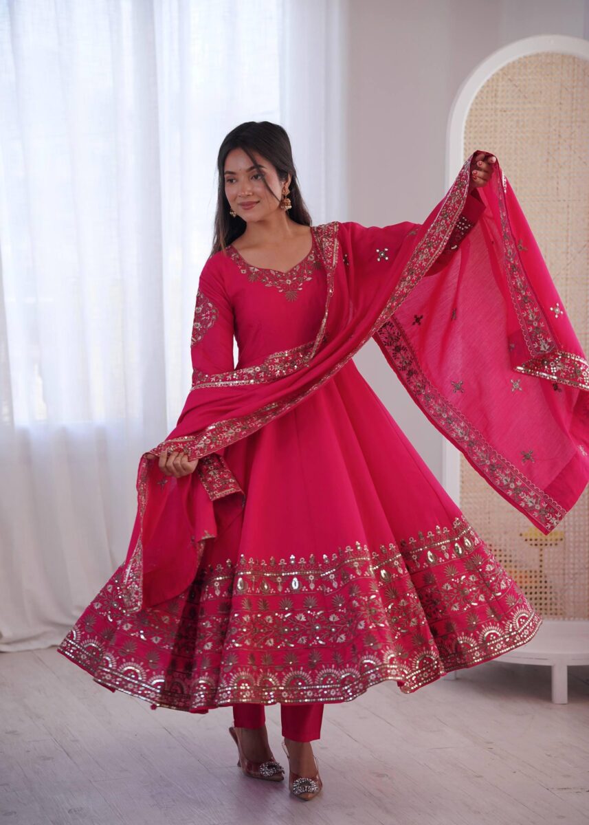Elegant Pink Embroidered Anarkali Suit for Women for women festive wear