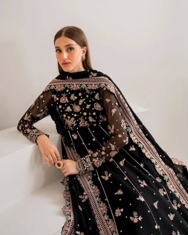 Black Embroidered Partywear Anarkali Gown for women festive wear