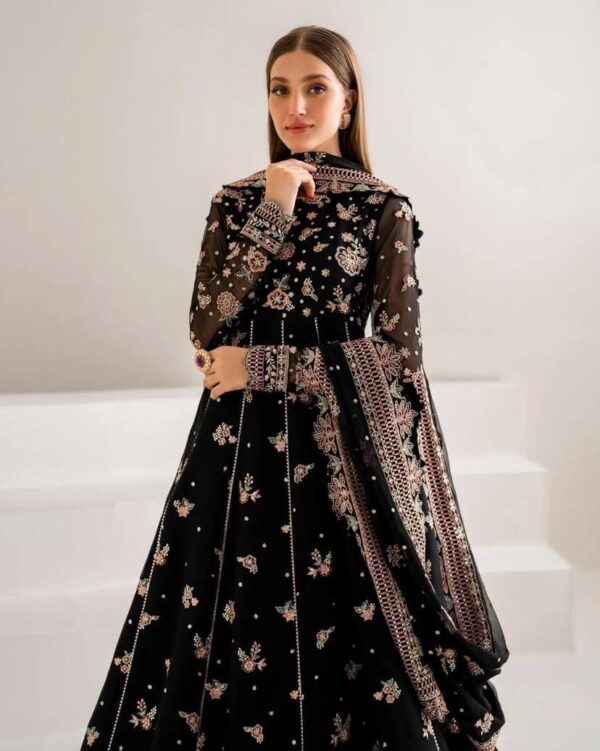 Black Embroidered Partywear Anarkali Gown for women festive wear