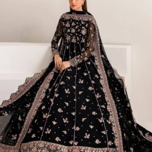 Black Embroidered Partywear Anarkali Gown for women festive wear