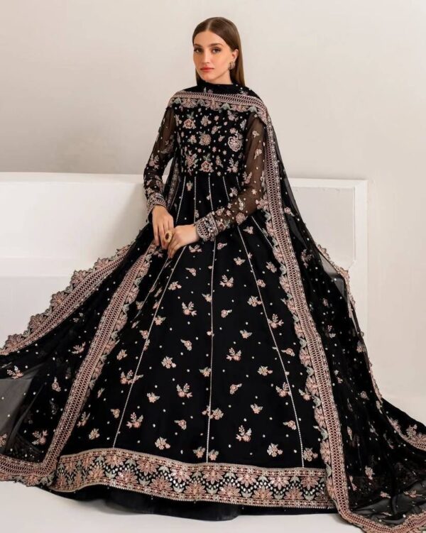 Black Embroidered Partywear Anarkali Gown for women festive wear