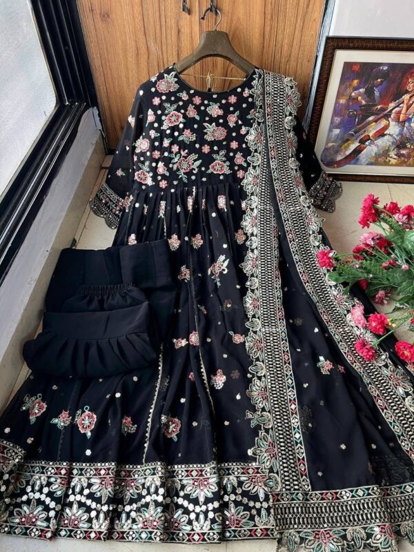 Black Embroidered Partywear Anarkali Gown for women festive wear