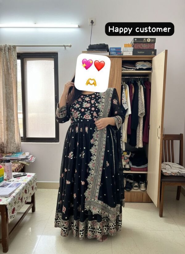 Black Embroidered Partywear Anarkali Gown for women festive wear