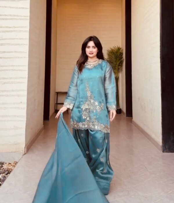 Silk Kurta Palazzo Set with Heavy Embroidery & Dupatta  Festive Wear for women festive wear