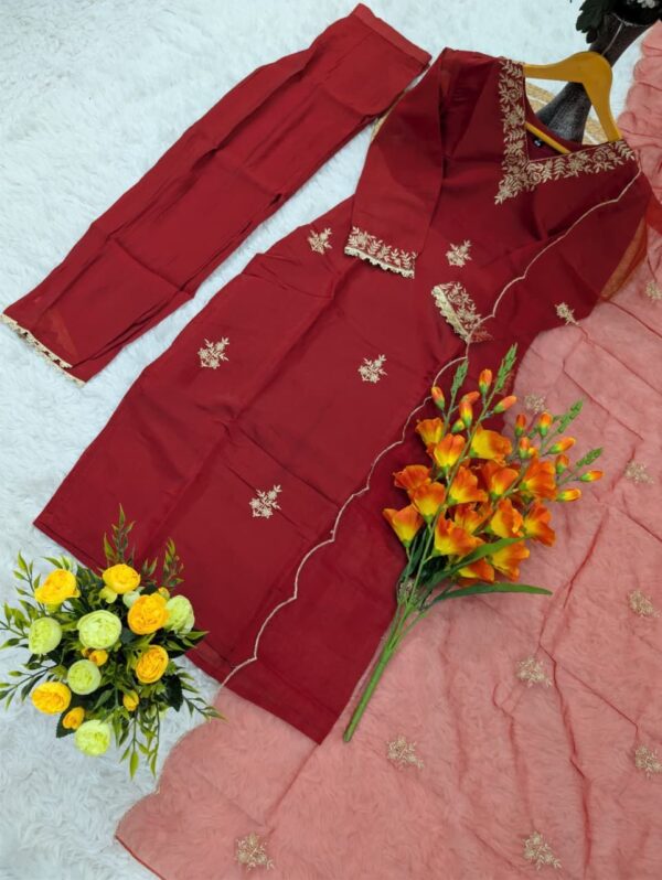 Viscose Chanderi Kurta Set with Organza Dupatta for women festive wear