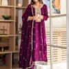 Vichitra Silk anarkali kurti pant Dupatta Set for women festive wear