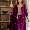 Vichitra Silk anarkali kurti pant Dupatta Set for women festive wear