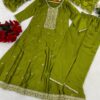 Vichitra Silk anarkali kurti pant Dupatta Set for women festive wear
