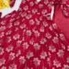 Red Floral Printed Anarkali Gown Set with Dupatta & Pant for women festive wear
