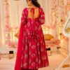 Red Floral Printed Anarkali Gown Set with Dupatta & Pant for women festive wear