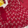 Red Floral Printed Anarkali Gown Set with Dupatta & Pant for women festive wear