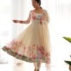 Black Floral Organza Anarkali Suit Set with Dupatta & Pant for women festive wear