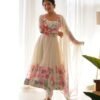 Black Floral Organza Anarkali Suit Set with Dupatta & Pant for women festive wear