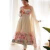 Black Floral Organza Anarkali Suit Set with Dupatta & Pant for women festive wear