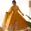 Black Floral Organza Anarkali Suit Set with Dupatta & Pant for women festive wear