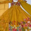 Black Floral Organza Anarkali Suit Set with Dupatta & Pant for women festive wear