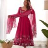 Black Floral Organza Anarkali Suit Set with Dupatta & Pant for women festive wear