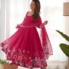 Black Floral Organza Anarkali Suit Set with Dupatta & Pant for women festive wear