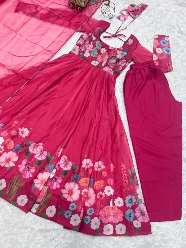 Black Floral Organza Anarkali Suit Set with Dupatta & Pant for women festive wear