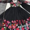 Black Floral Organza Anarkali Suit Set with Dupatta & Pant for women festive wear