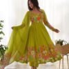 Black Floral Organza Anarkali Suit Set with Dupatta & Pant for women festive wear