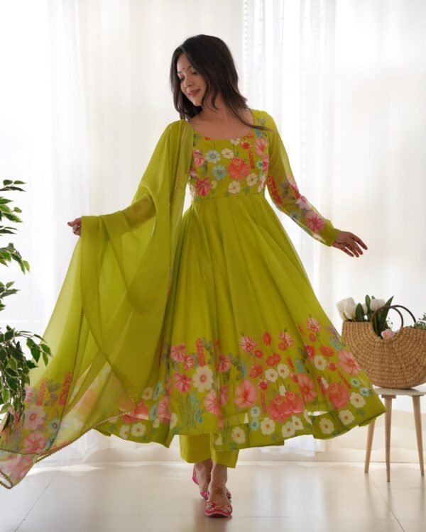 Black Floral Organza Anarkali Suit Set with Dupatta & Pant for women festive wear