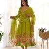 Black Floral Organza Anarkali Suit Set with Dupatta & Pant for women festive wear