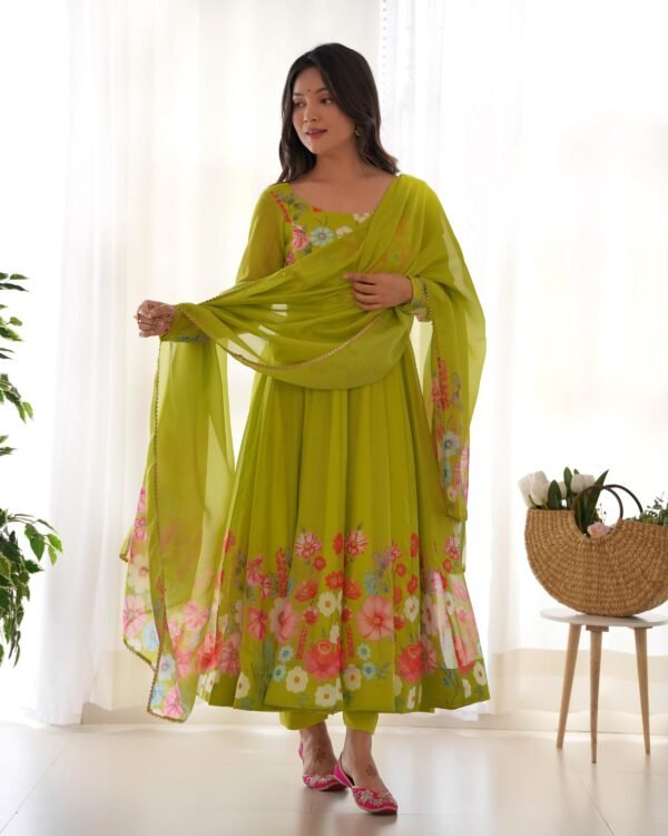 Black Floral Organza Anarkali Suit Set with Dupatta & Pant for women festive wear