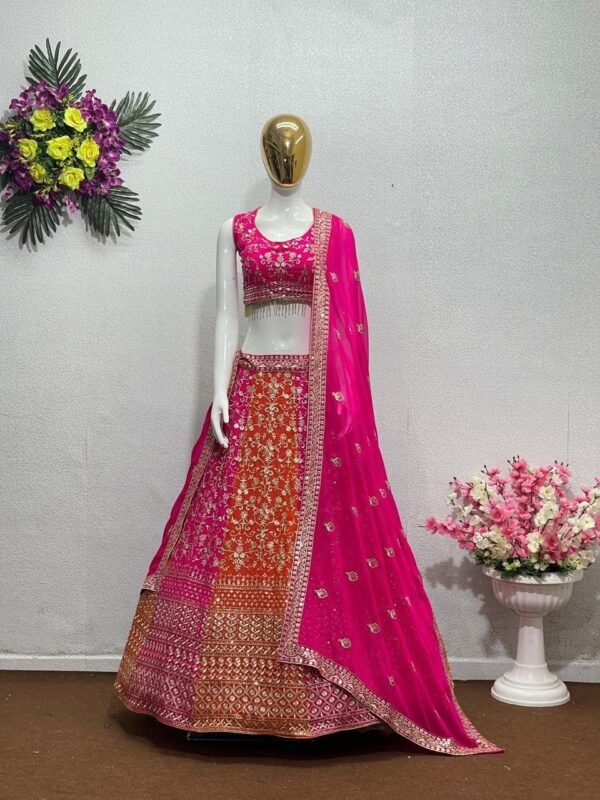 bridal pink faux georgette lehenga choli set with dupatta