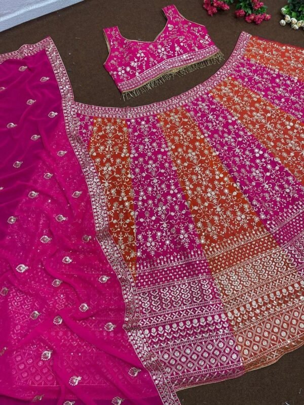 bridal pink faux georgette lehenga choli set with dupatta