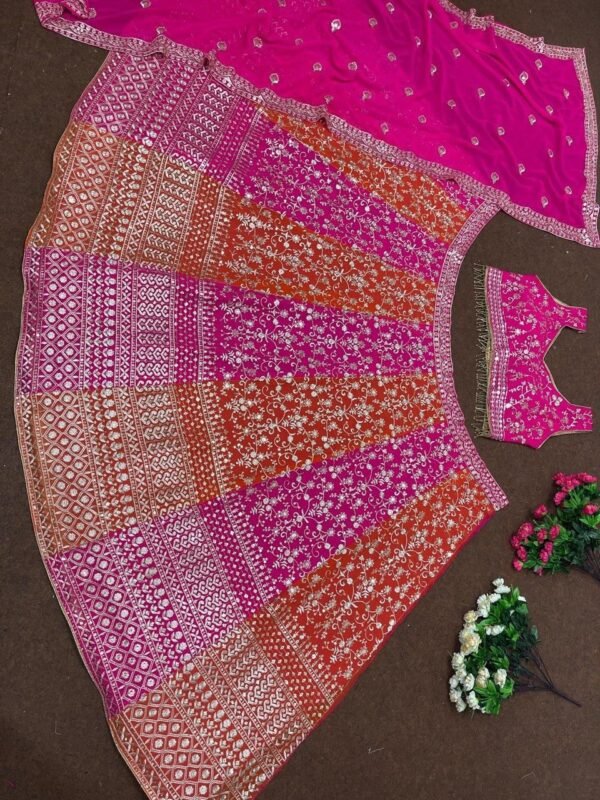bridal pink faux georgette lehenga choli set with dupatta