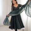 Crunchy Silk Anarkali Gown Set with Jacquard Butti Work for women festive wear