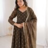 Crunchy Silk Anarkali Gown Set with Jacquard Butti Work for women festive wear