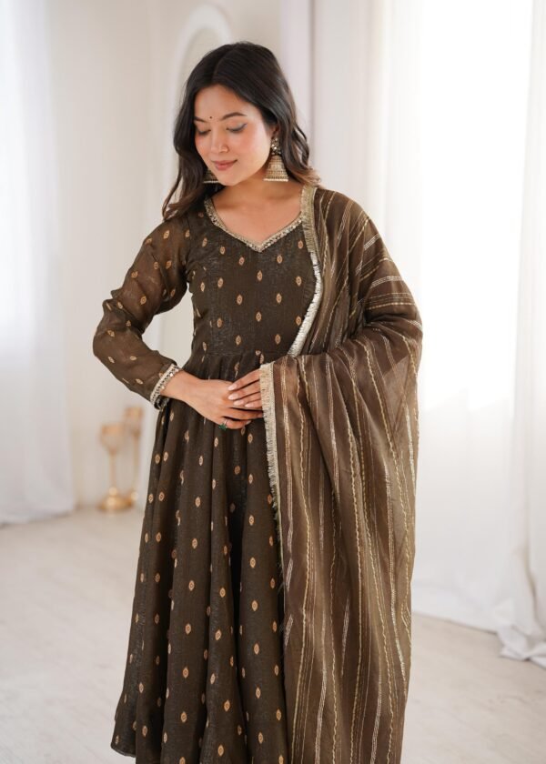 Crunchy Silk Anarkali Gown Set with Jacquard Butti Work for women festive wear