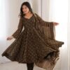 Crunchy Silk Anarkali Gown Set with Jacquard Butti Work for women festive wear