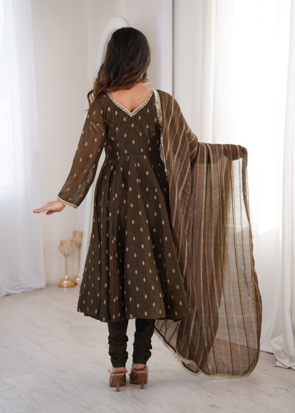 Crunchy Silk Anarkali Gown Set with Jacquard Butti Work for women festive wear