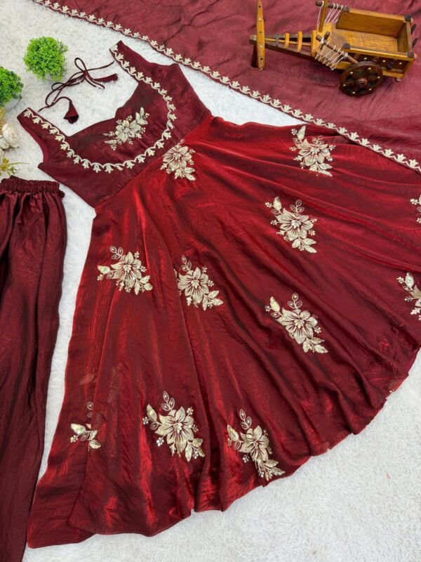Fendy Silk Anarkali Gown Sharara Set with Heavy Embroidery for women festive wear